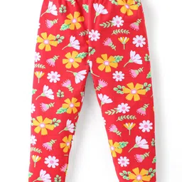 Babyhug Cotton Lycra Knit Full Length Leggings With Floral & Polka Dots Print Pack Of 3 - Navy Red & Pink image 4