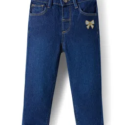 Babyhug Looper Knit Full Sleeves Rib at Neck Top & Jeans Set with Heart Print - Red & Blue image 4