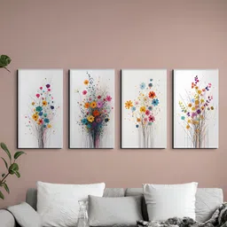 nestroots White & Yellow 4 Pieces Floral Elegance Canvas Painting Wall Arts image 1