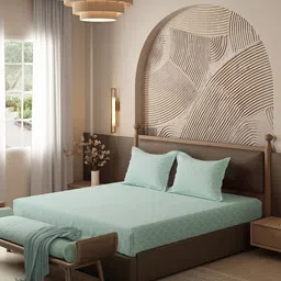 MYTRIDENT Green Geometric 144 TC King Bedsheet with 2 Pillow Covers-picture-29