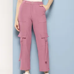 Aarika Women Relaxed Straight Leg Straight Fit High-Rise Cargos Trousers-image-39