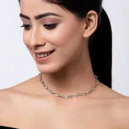 Shining Diva Fashion Silver-Plated Metal Silver-Plated Chain image 4