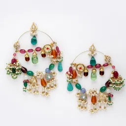 Dugran By Dugristyle Multicolor Dangler Earrings with Kundan & Pearls image 3