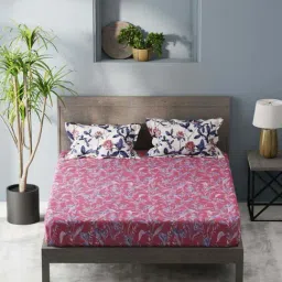 Bianca Denim Feel Peach Fabric 192 TC 150 GSM King Size Bedsheet With 2 Pillow Covers-image-9