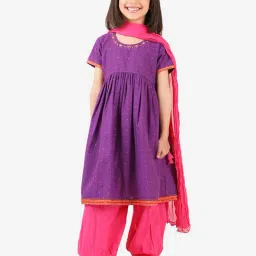 Fabindia Kids Purple & Pink Printed Kurta, Salwar with Dupatta-image-50