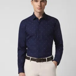 Peter England Navy Cotton Slim Fit Printed Shirts-picture-42