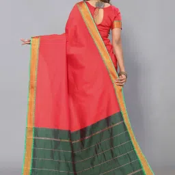 Satrani Red Woven Saree With Unstitched Blouse image 2