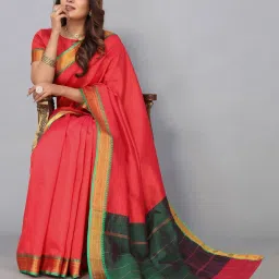 Satrani Red Woven Saree With Unstitched Blouse image 4