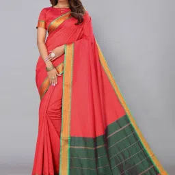 Satrani Red Woven Saree With Unstitched Blouse image 1