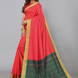 Satrani Red Woven Saree With Unstitched Blouse image 3