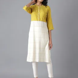 Aurelia Yellow & Off White Straight Kurta image 1