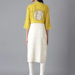 Aurelia Yellow & Off White Straight Kurta image 2