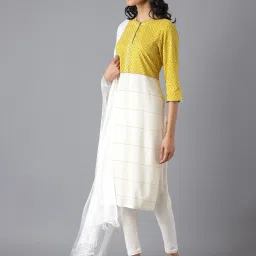 Aurelia Yellow & Off White Straight Kurta image 4
