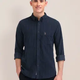 U.S. Polo Assn. Blue Cotton Tailored Fit Striped Shirt-picture-14