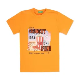 United Colors of Benetton Kids Orange Cotton Printed T-Shirt image 1