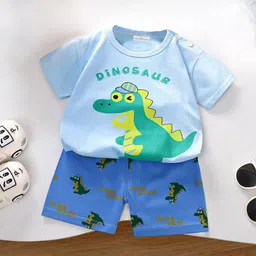 FOREVER FRIDAY Boys Animal Graphic Printed Round Neck Pure Cotton T-shirt with Shorts-picture-14