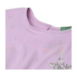 United Colors of Benetton Kids Purple Cotton Sequence Dress image 3