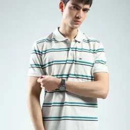 Monte Carlo Grey Regular Fit Striped Polo T-Shirt-image-90