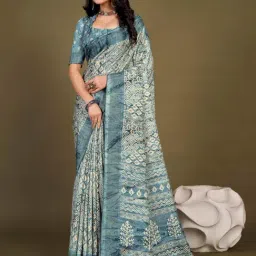 Saree Mall Blue Silk Printed Saree With Unstitched Blouse-picture-20