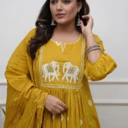 Aaysa Kurti Women Ethnic Motifs Embroidered Cotton Anarkali Kurta with Trousers & Dupatta image 2