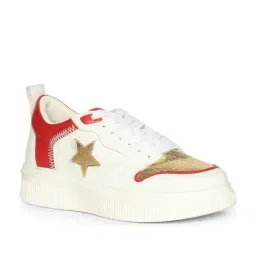Saint G Whitesta White PU Coated and Red PU Leather Sneakers image 2