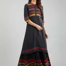 Aurelia Black Woven Pattern A Line Kurta image 1