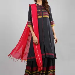 Aurelia Black Woven Pattern A Line Kurta image 5
