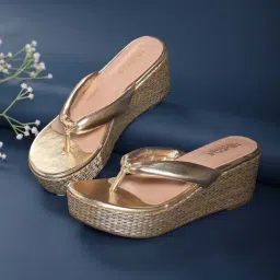 Truffle Collection Women's Golden Thong Wedges-image-4