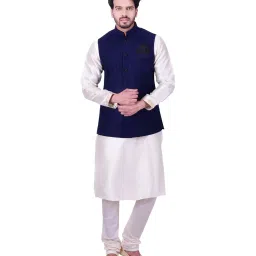 Manyavar Blue Self Design Ethnic Waistcoat image 4
