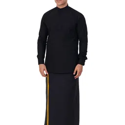 PRAKASAM COTTON Men Regular Cotton Kurta with Zari Bordered Veshti image 5