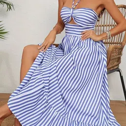 Burgstudio9 Striped Halter Neck Fit & Flare Maxi Dress image 3