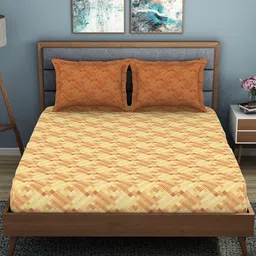 Welspun Orange & Brown Geometric 200 TC Queen Bedsheet with 2 Pillow Covers-picture-36