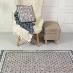 Peepul Tree Blue Geometric Handmade Cotton Carpet image 4