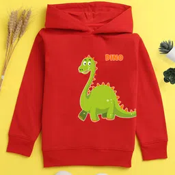 NUSYL Unisex Full Sleeves Dinosaur Printed Fleece Hoodie Sweatshirt - Red-picture-19