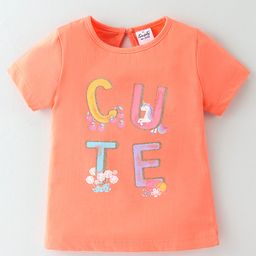 Simply Sinker Knit Half Sleeves T-Shirt Text Print- Orange-picture-7