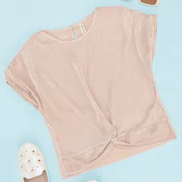Pantaloons Junior Half Sleeves Solid Top - Beige-image-14