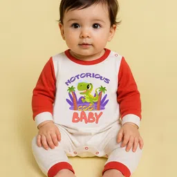 The Peppy Tend 100% Cotton Knit Full Sleeves Printed Notorious Cool Kid Full Romper-White Red-picture-34