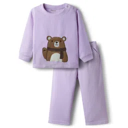 Kanvin Fleece Knit Full Sleeves Antipilling Winter Night Suit with Bear Patch Embroidery - Lilac-picture-11