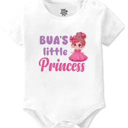 Baby Buzz 100% Cotton Knit Family Theme Half Sleeves Buas Little Princess Text Printed Onesie - White-image-1