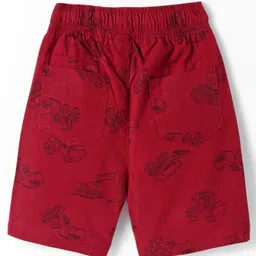 CUCUMBER Cotton Woven Above Knee Length Shorts withVehicle Prints - Dark Red image 2