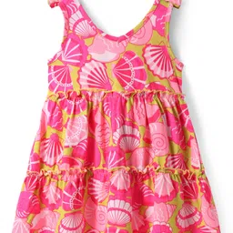 Babyhug Single Jersey Knit Sleeveless Frock With Seashells Print & Bow Applique - Yellow & Dark Pink image 2