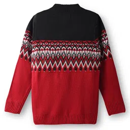 Pine Kids Knit Full Sleeves Pullover Sweater with Chevron Design - Red image 2