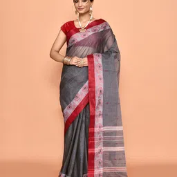 PUKU Floral Pure Cotton Taant Saree without blouse fabric-picture-32