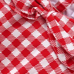 Babyhug Rayon Woven Half Sleeves Checkered Top with Bow Detailing - Red & White image 3