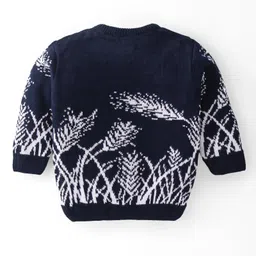 Babyhug Knitted Full Sleeves Sweater Set With Leaf Design - Navy Blue image 3