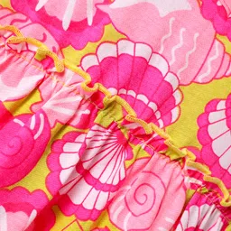 Babyhug Single Jersey Knit Sleeveless Frock With Seashells Print & Bow Applique - Yellow & Dark Pink image 3