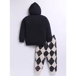 TOONYPORT Cotton Blend Knit Full Sleeves VIP Text Printed Light Winter Hooded Sweatshirt & Joggers Set - Black image 4