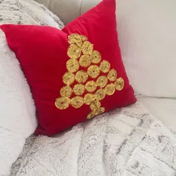 THROWPILLOW Red & Gold-Toned Embellished Velvet Square Cushion Covers image 3