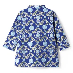 EARTHY TOUCH Single Jersey Knit Full Sleeves Floral Printed Kurta Dhoti Set - Navy Blue image 4