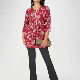 Bindigasm Women Floral Print Ethnic Peplum Longline Top-picture-28